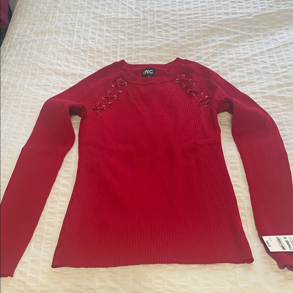 INC International Concepts Crimson Lace-Up Sweater